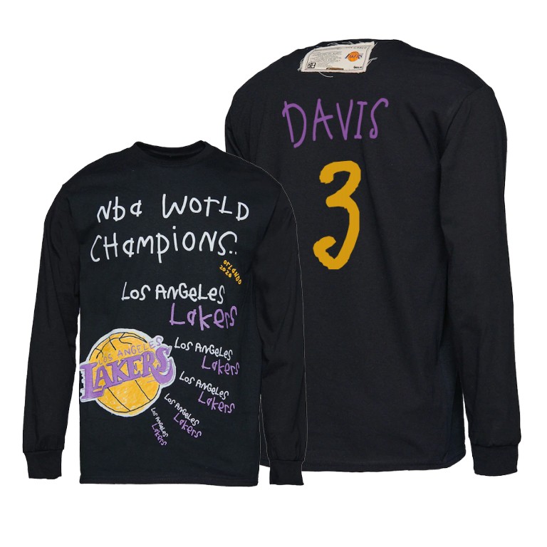 Men's Los Angeles Lakers Anthony Davis #3 NBA 2020 Long Sleeve Finals Champions Black Basketball T-Shirt DND7583EB